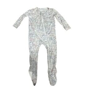 Hapiu Baby Footed Pajamas 6-12M White Bunny Print Bamboo Blend Zip Up Sleepwear